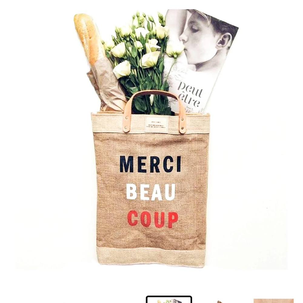 Clare V. x Apolis “Merci Beau Coup” tote w long leather strap limited edition